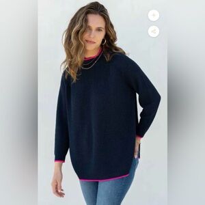 Mersea Navy Mockneck Sweater with Hot Pink Trim (One Size)